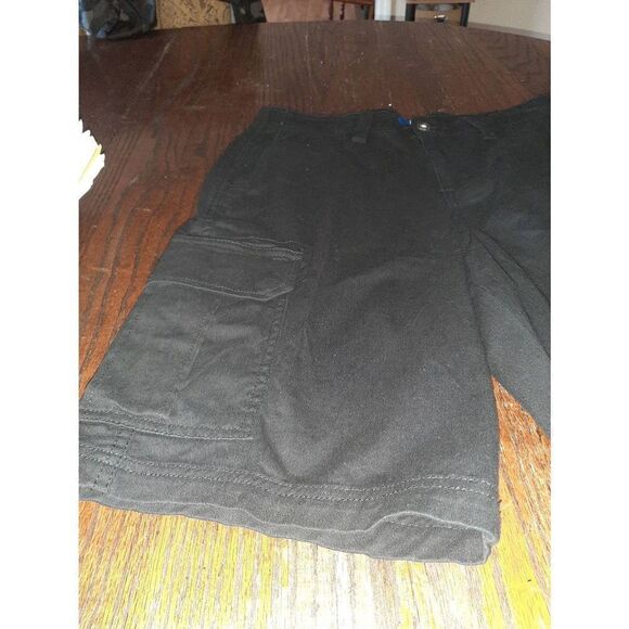 Mens Size 30 George Black Flat Front Cargo Carpenter Shorts with Pockets - Picture 2 of 4